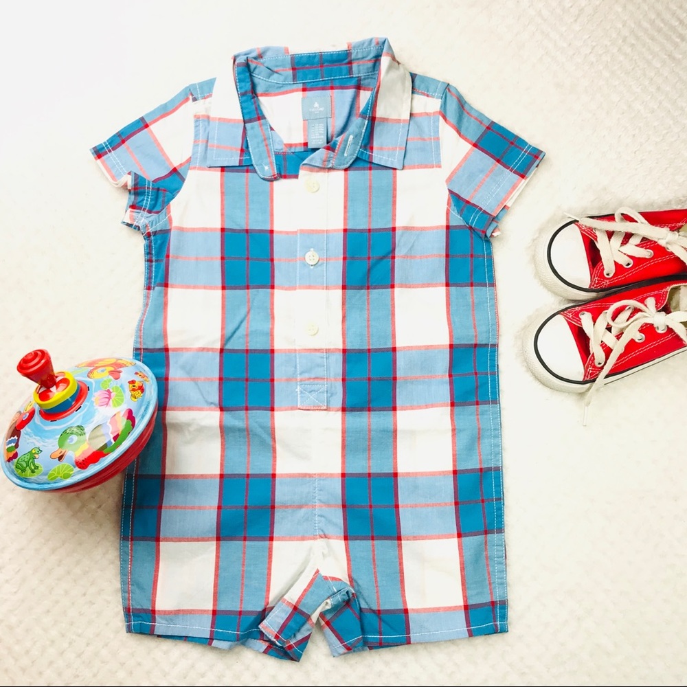 COPY - Gap baby button up plaid one piece 12-18 months